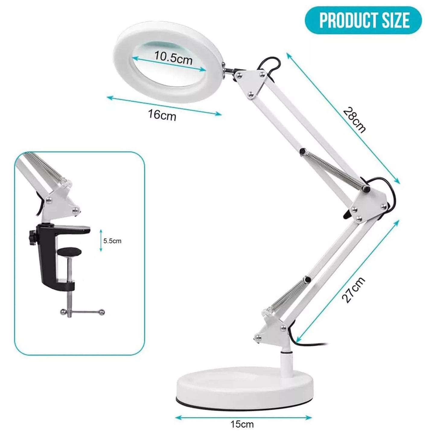 10X Magnifying Glass Desk Light Magnifier LED Lamp Reading Lamp With Base& Clamp